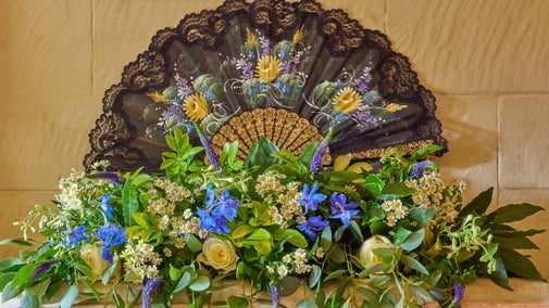 A flower arrangement in the Gun Room at Nymans